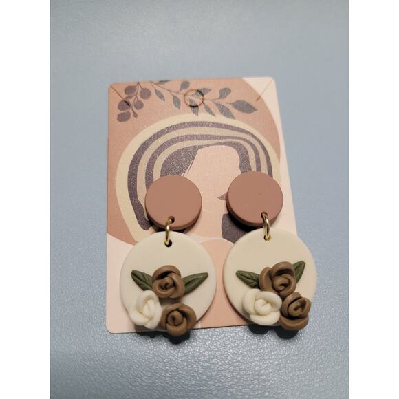 Handmade Mexican Terra Cotta Barro Inspired Dangle Post Earrings Light‎ Weight - Picture 1 of 6